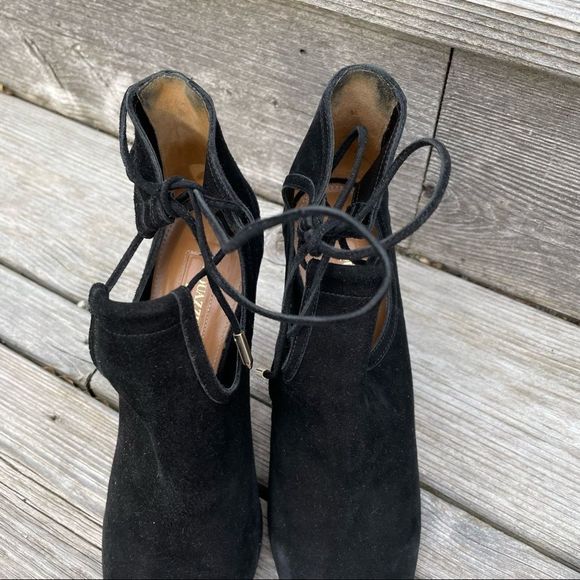 AQUAZZURA Babe 105 black suede tie ankle bootie high heels 6 - Picture 5 of 13